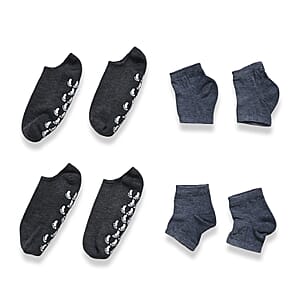 Set of 4 Gray Sleeping Ankle and Gel Heel Moisturizing Socks