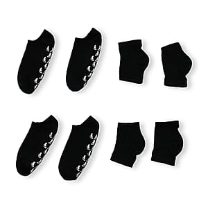 Set of 4 Black Sleeping Ankle and Gel Heel Moisturizing Socks
