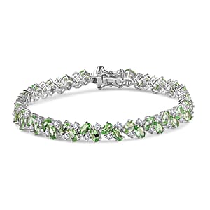 D'Joy Tsavorite Garnet and White Zircon 14.75 ctw Sea Waves Bracelet in Rhodium Over Sterling Silver (7.25 In)