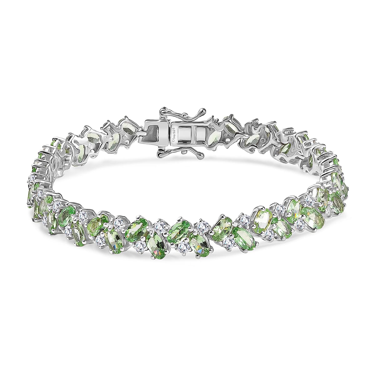 D'Joy Tsavorite Garnet and White Zircon 13.00 ctw Sea Waves Bracelet in Rhodium Over Sterling Silver (6.50 In) image number 0