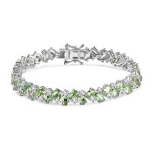 D'Joy Tsavorite Garnet and White Zircon 13.00 ctw Sea Waves Bracelet in Rhodium Over Sterling Silver (6.50 In)