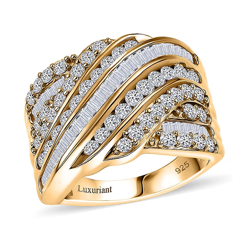 Luxuriant Lab Grown Diamond G-H SI 1.80 ctw Fluid Wave Ring in 18K Vermeil Yellow Gold Over Sterling Silver (Size 10.0)