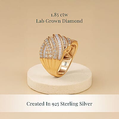 Luxuriant Lab Grown Diamond G-H SI 1.80 ctw Fluid Wave Ring in 18K Vermeil Yellow Gold Over Sterling Silver (Size 10.0)