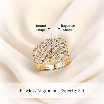 Luxuriant Lab Grown Diamond G-H SI 1.80 ctw Fluid Wave Ring in 18K Vermeil Yellow Gold Over Sterling Silver (Size 10.0)