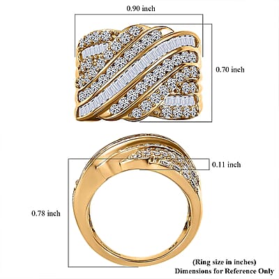 Luxuriant Lab Grown Diamond G-H SI 1.80 ctw Fluid Wave Ring in 18K Vermeil Yellow Gold Over Sterling Silver (Size 10.0)