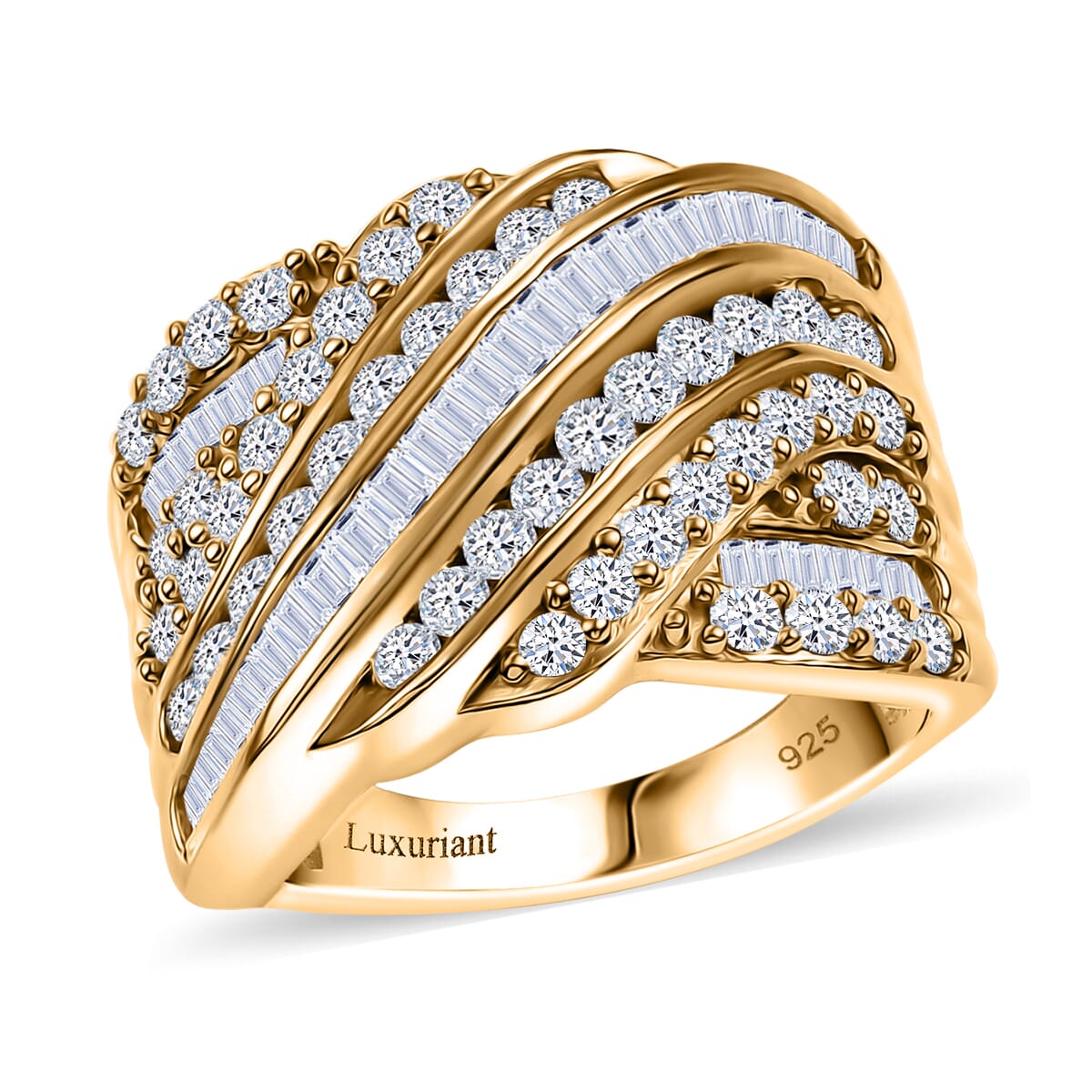 Luxuriant Lab Grown Diamond G-H SI 1.80 ctw Fluid Wave Ring in 18K Vermeil Yellow Gold Over Sterling Silver (Size 9.0) image number 0