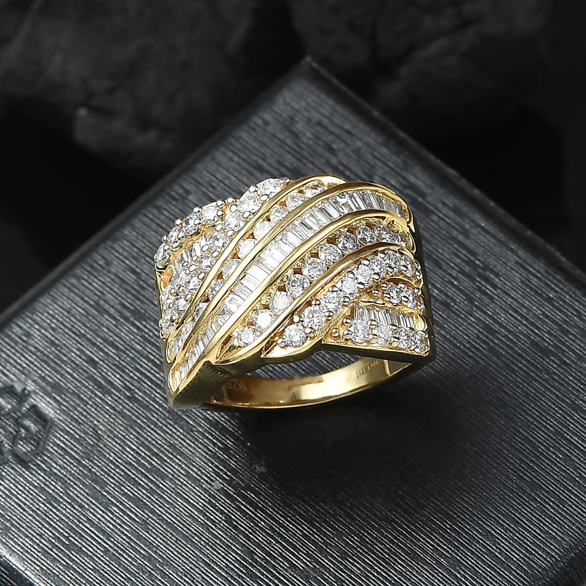 Luxuriant Lab Grown Diamond G-H SI 1.80 ctw Fluid Wave Ring in 18K Vermeil Yellow Gold Over Sterling Silver (Size 9.0) image number 1