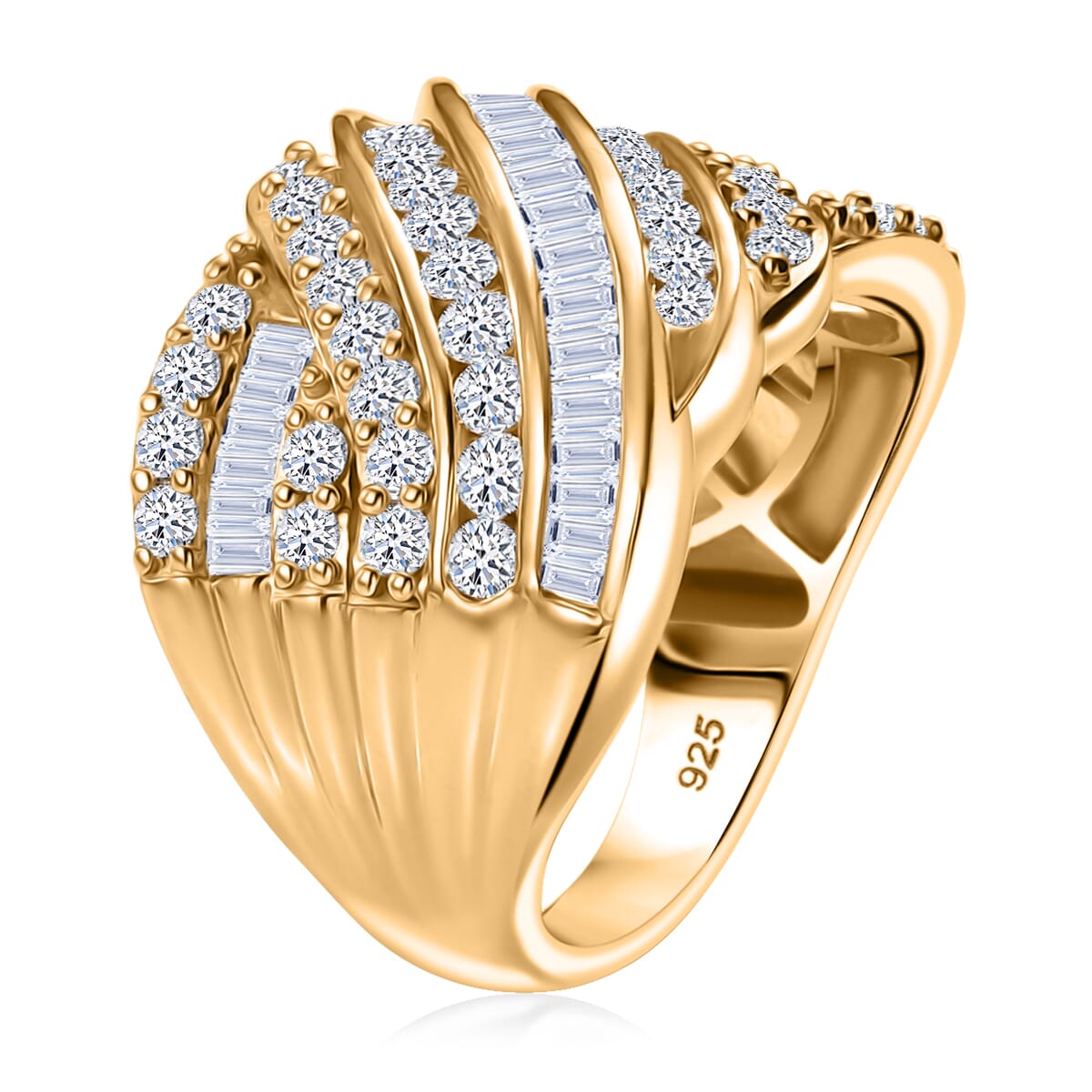 Luxuriant Lab Grown Diamond G-H SI 1.80 ctw Fluid Wave Ring in 18K Vermeil Yellow Gold Over Sterling Silver (Size 9.0) image number 3