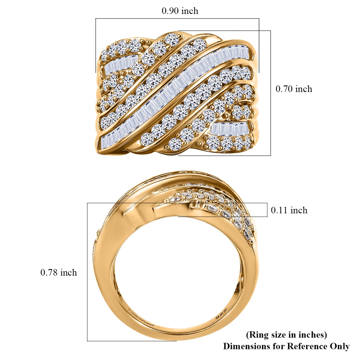 Luxuriant Lab Grown Diamond G-H SI 1.80 ctw Fluid Wave Ring in 18K Vermeil Yellow Gold Over Sterling Silver (Size 9.0) image number 5