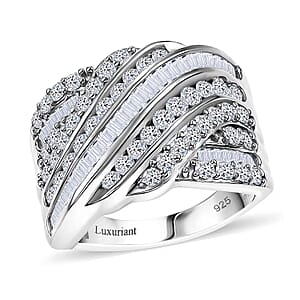 Luxuriant Lab Grown Diamond G-H SI 1.85 ctw Fluid Wave Ring in Rhodium Over Sterling Silver (Size 6.0)