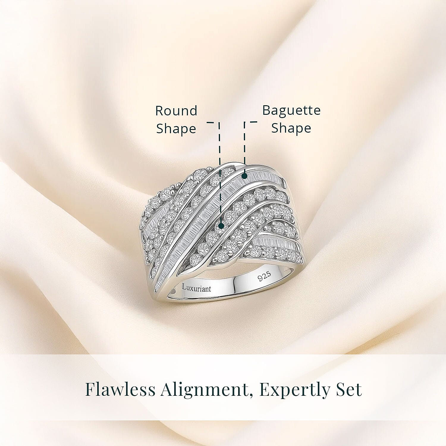 Luxuriant Lab Grown Diamond G-H SI 1.85 ctw Fluid Wave Ring in Rhodium Over Sterling Silver (Size 6.0)