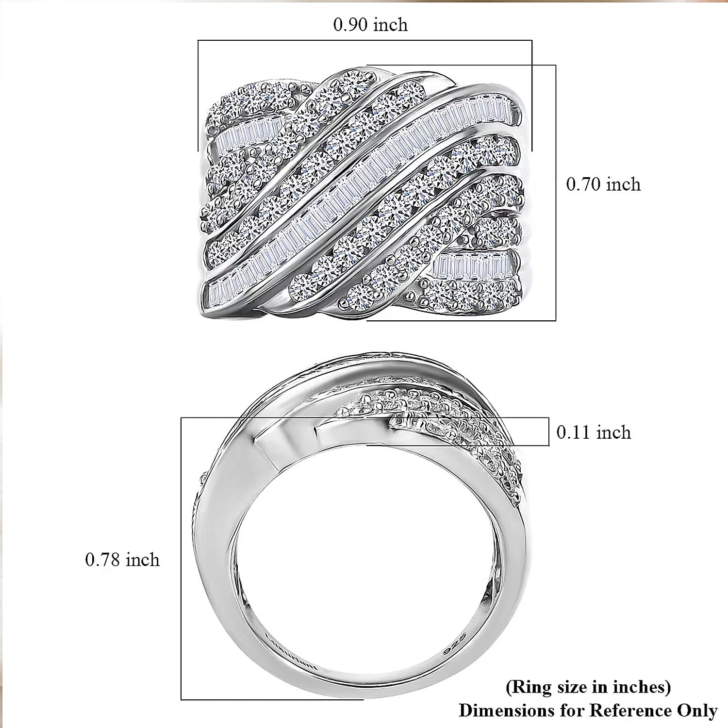 Luxuriant Lab Grown Diamond G-H SI 1.85 ctw Fluid Wave Ring in Rhodium Over Sterling Silver (Size 6.0)