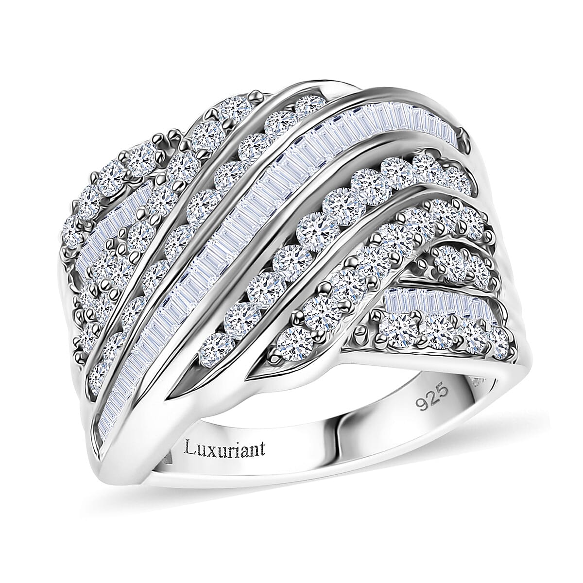Luxuriant Lab Grown Diamond G-H SI 1.85 ctw Fluid Wave Ring in Rhodium Over Sterling Silver (Size 7.0) image number 0