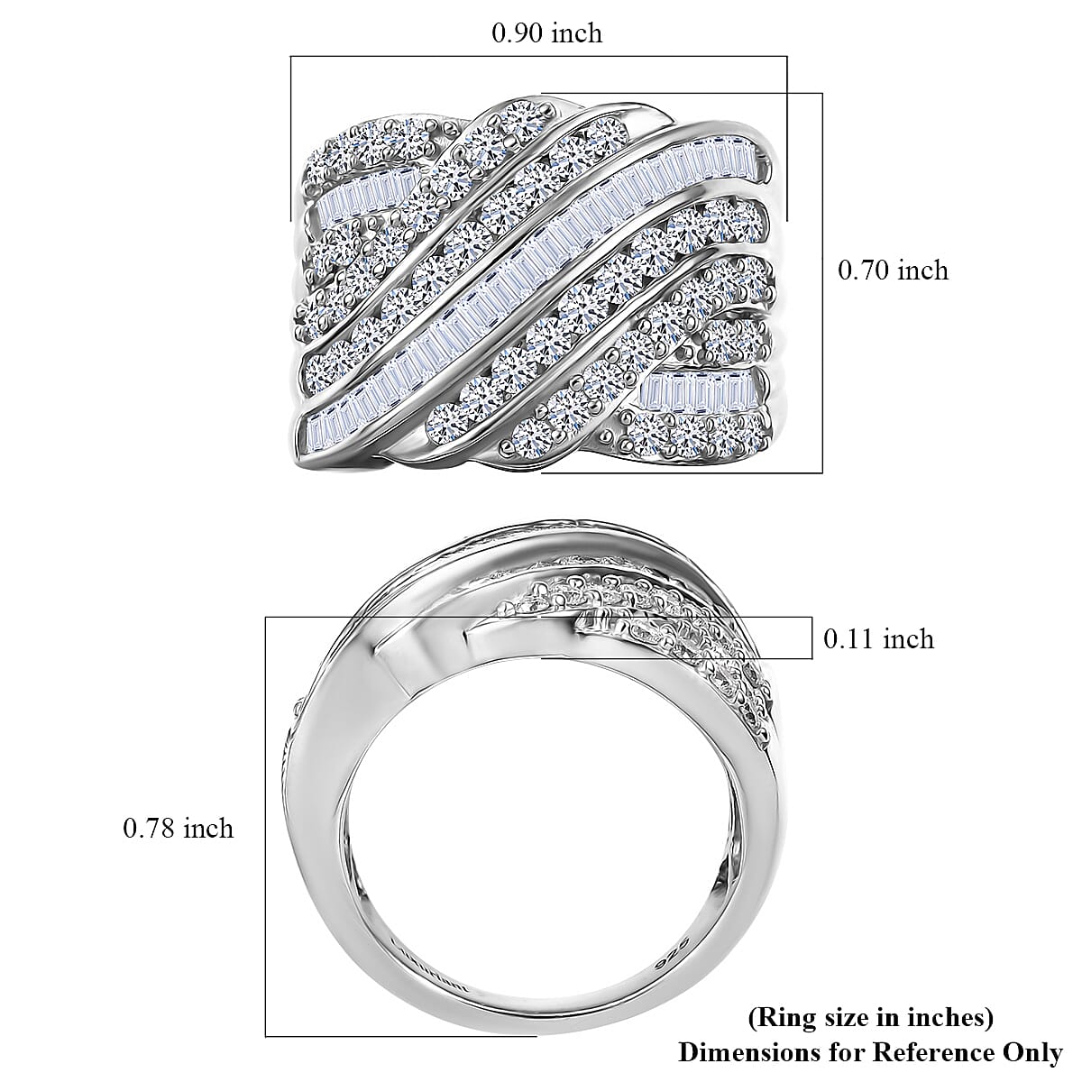 Luxuriant Lab Grown Diamond G-H SI 1.85 ctw Fluid Wave Ring in Rhodium Over Sterling Silver (Size 7.0) image number 5