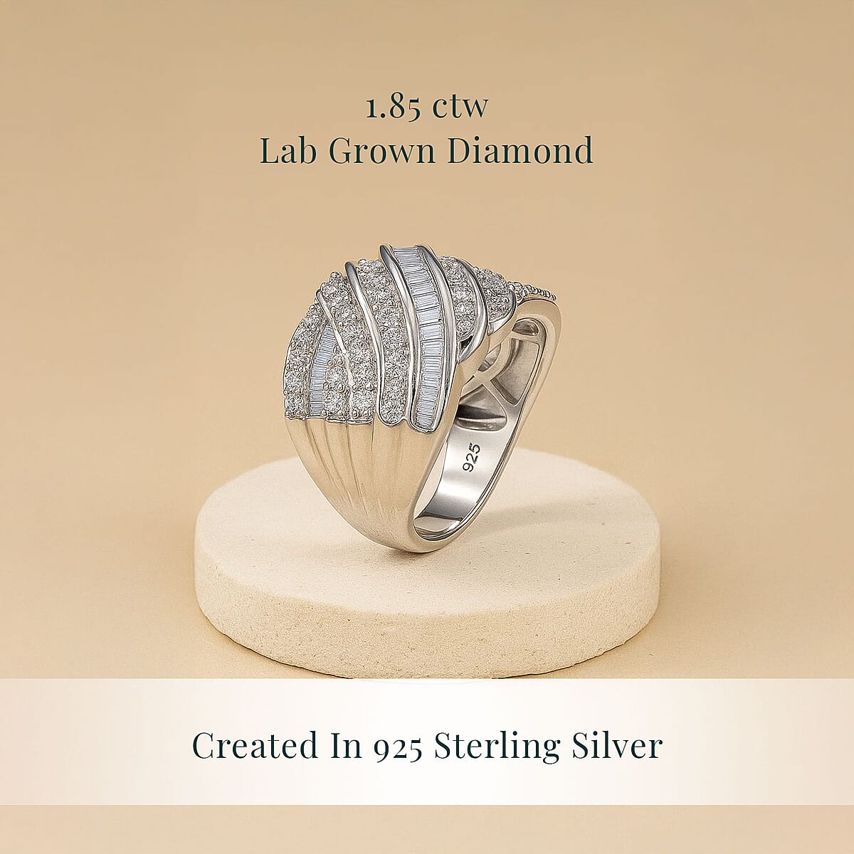 Luxuriant Lab Grown Diamond G-H SI 1.85 ctw Fluid Wave Ring in Rhodium Over Sterling Silver (Size 8.0) image number 2