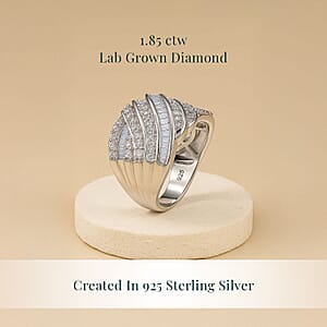 Luxuriant Lab Grown Diamond G-H SI 1.85 ctw Fluid Wave Ring in Rhodium Over Sterling Silver (Size 8.0)