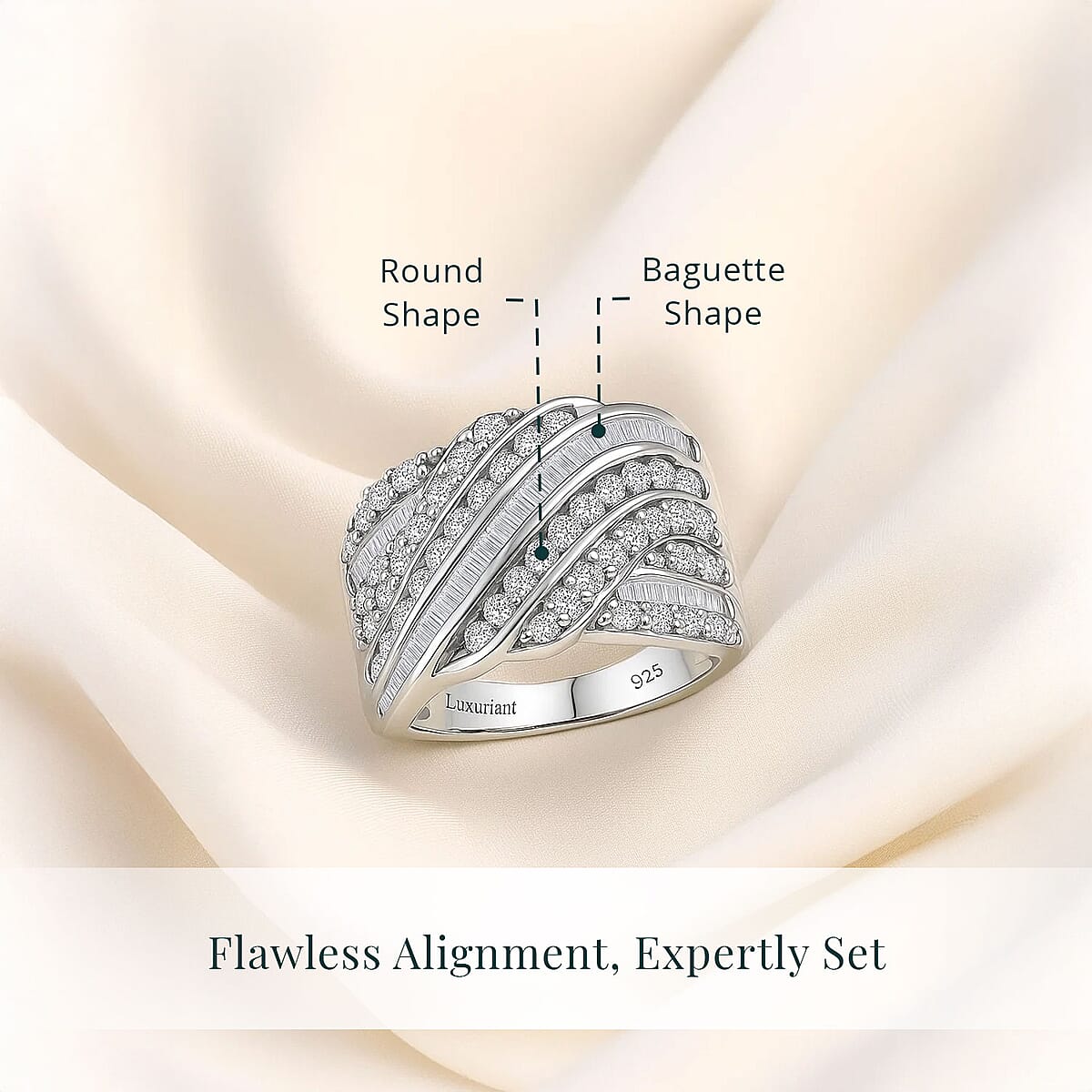 Luxuriant Lab Grown Diamond G-H SI 1.85 ctw Fluid Wave Ring in Rhodium Over Sterling Silver (Size 8.0) image number 4