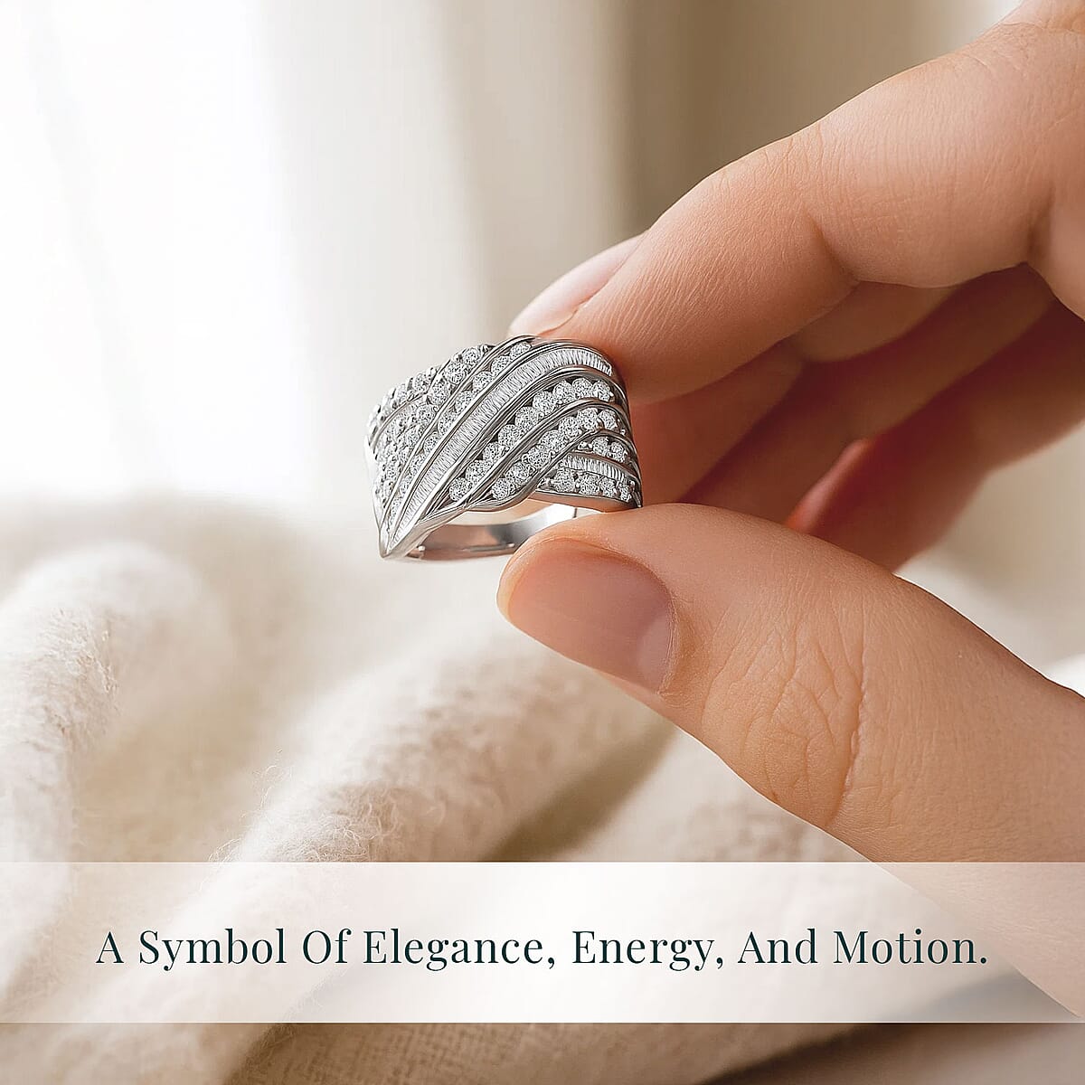 Luxuriant Lab Grown Diamond G-H SI 1.85 ctw Fluid Wave Ring in Rhodium Over Sterling Silver (Size 8.0) image number 5