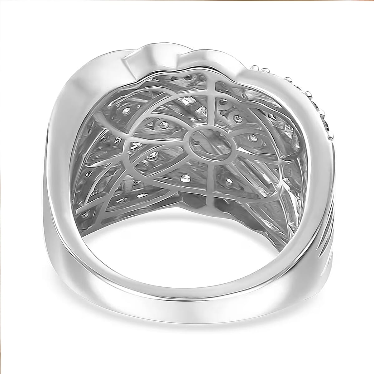 Luxuriant Lab Grown Diamond G-H SI 1.85 ctw Fluid Wave Ring in Rhodium Over Sterling Silver (Size 8.0) image number 7