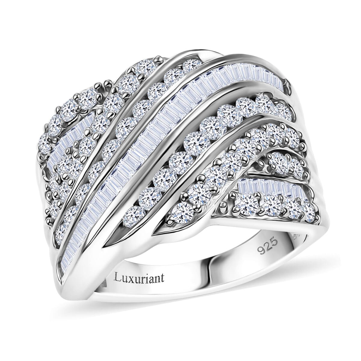 Luxuriant Lab Grown Diamond G-H SI 1.85 ctw Fluid Wave Ring in Rhodium Over Sterling Silver (Size 9.0) image number 0