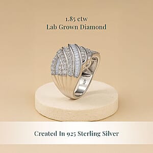 Luxuriant Lab Grown Diamond G-H SI 1.85 ctw Fluid Wave Ring in Rhodium Over Sterling Silver (Size 9.0)