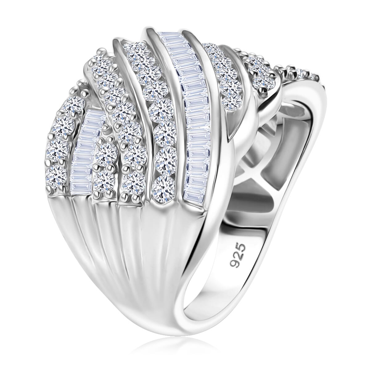 Luxuriant Lab Grown Diamond G-H SI 1.85 ctw Fluid Wave Ring in Rhodium Over Sterling Silver (Size 9.0) image number 3