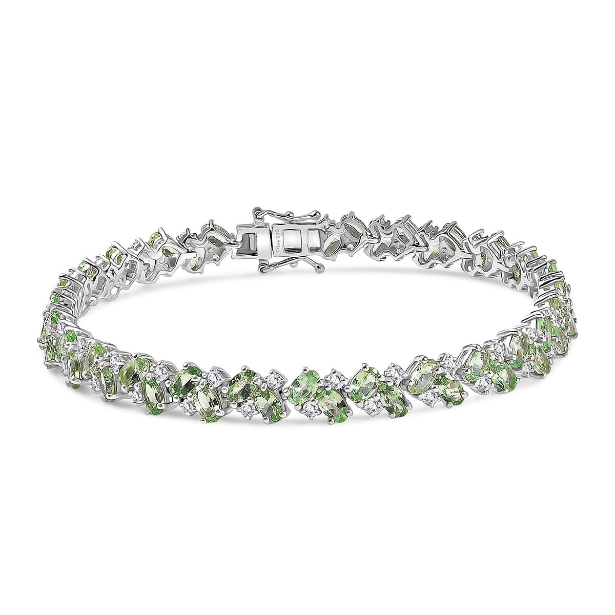 D'Joy Tsavorite Garnet and White Zircon 16.00 ctw Sea Waves Bracelet in Rhodium Over Sterling Silver (8.00 In) image number 0