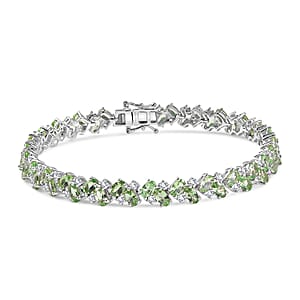 D'Joy Tsavorite Garnet and White Zircon 16.00 ctw Sea Waves Bracelet in Rhodium Over Sterling Silver (8.00 In)