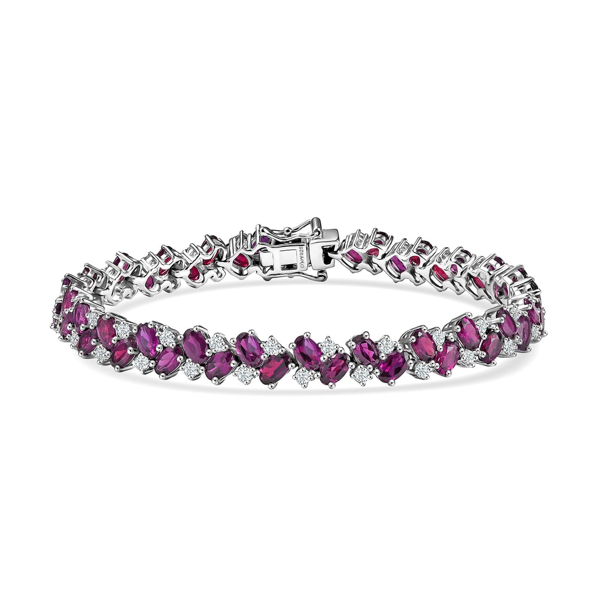 D'Joy Radiant Ember Garnet and White Zircon 16.50 ctw Sea Waves Bracelet in Rhodium Over Sterling Silver (7.25 In) image number 0