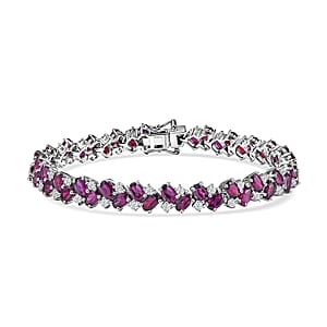D'Joy Radiant Ember Garnet and White Zircon 16.50 ctw Sea Waves Bracelet in Rhodium Over Sterling Silver (7.25 In)