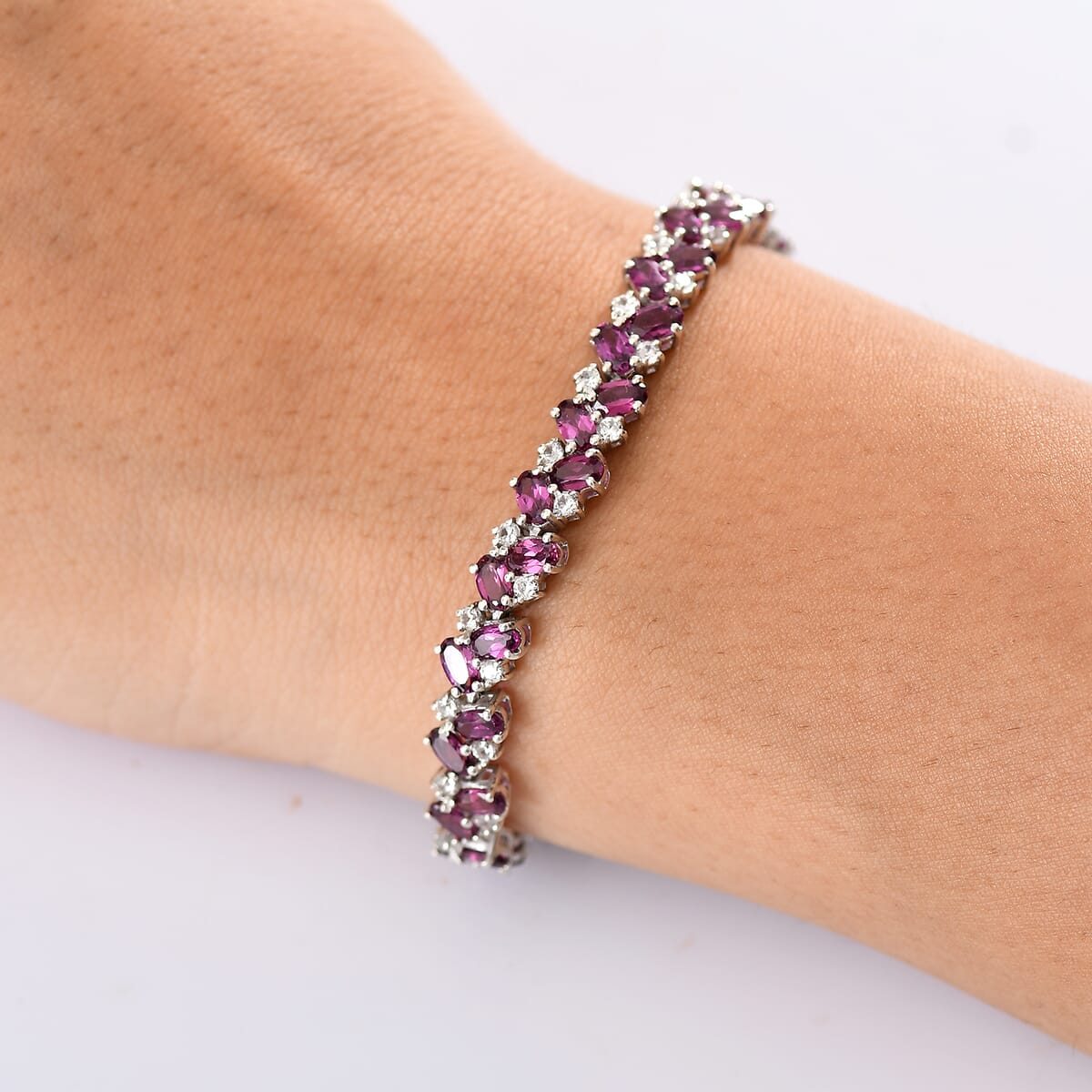 D'Joy Radiant Ember Garnet and White Zircon 16.50 ctw Sea Waves Bracelet in Rhodium Over Sterling Silver (7.25 In) image number 2