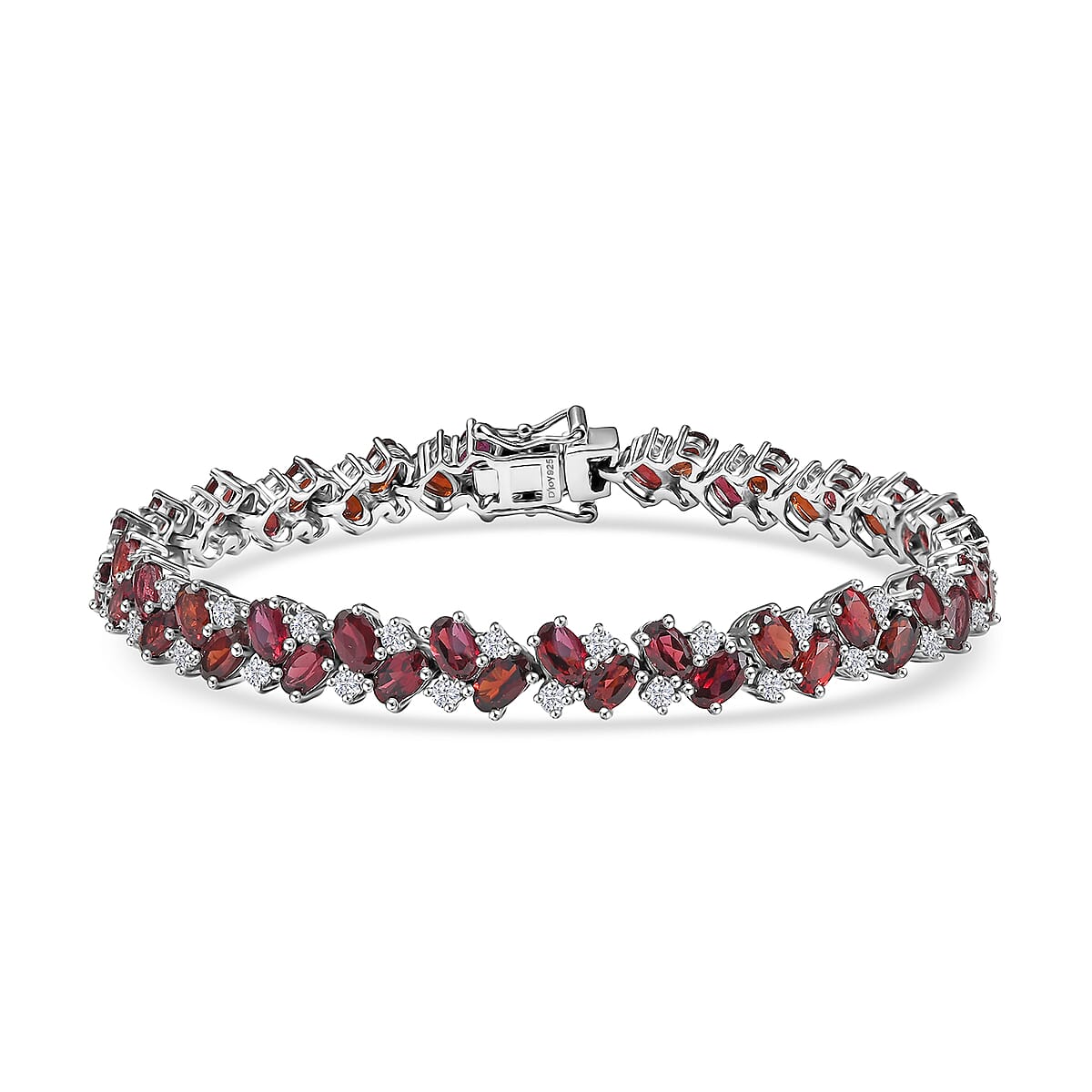 D'Joy Anthill Garnet and White Zircon 14.60 ctw Sea Waves Bracelet in Rhodium Over Sterling Silver (7.25 In) image number 0