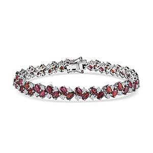 D'Joy Anthill Garnet and White Zircon 14.60 ctw Sea Waves Bracelet in Rhodium Over Sterling Silver (7.25 In)