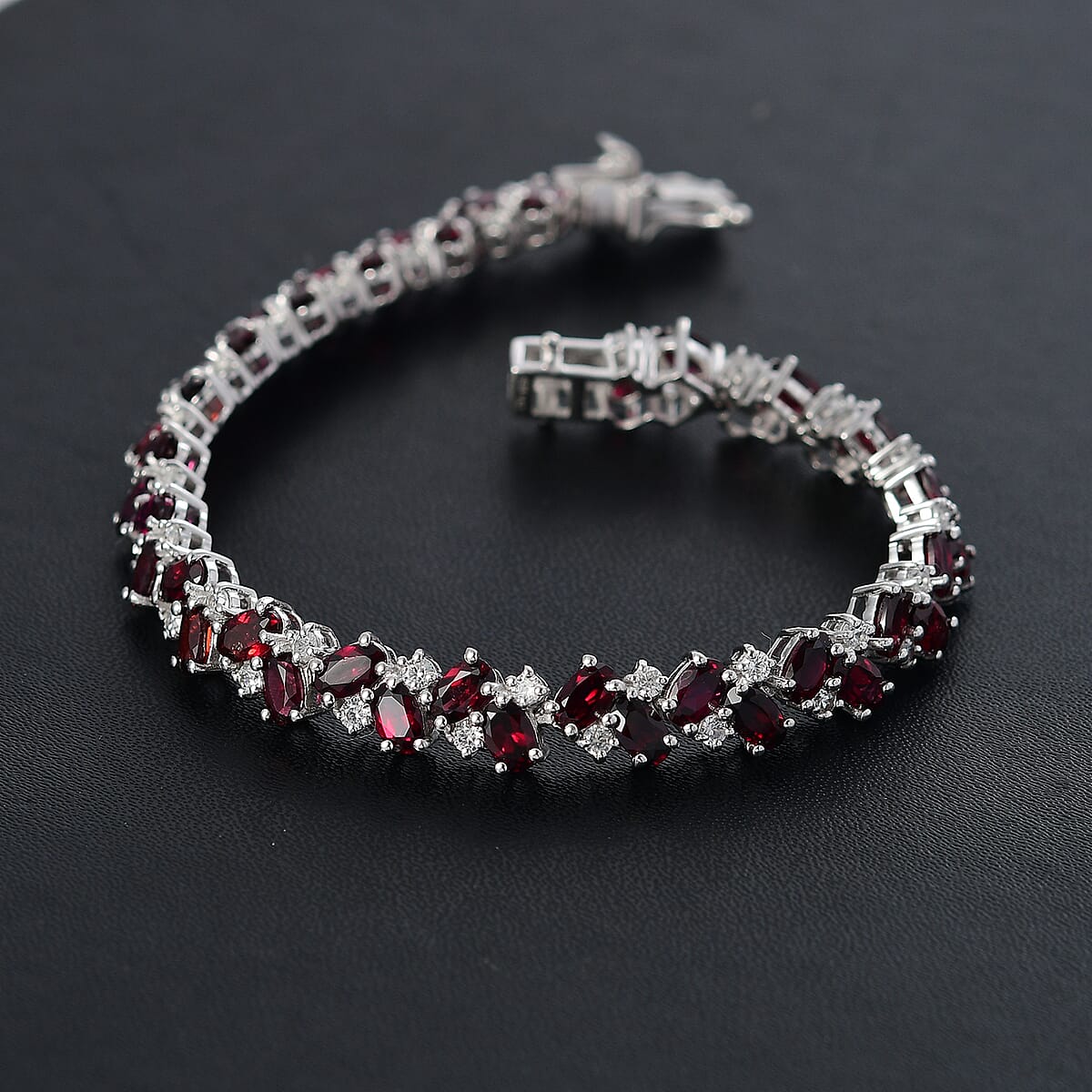 D'Joy Anthill Garnet and White Zircon 14.60 ctw Sea Waves Bracelet in Rhodium Over Sterling Silver (7.25 In) image number 1