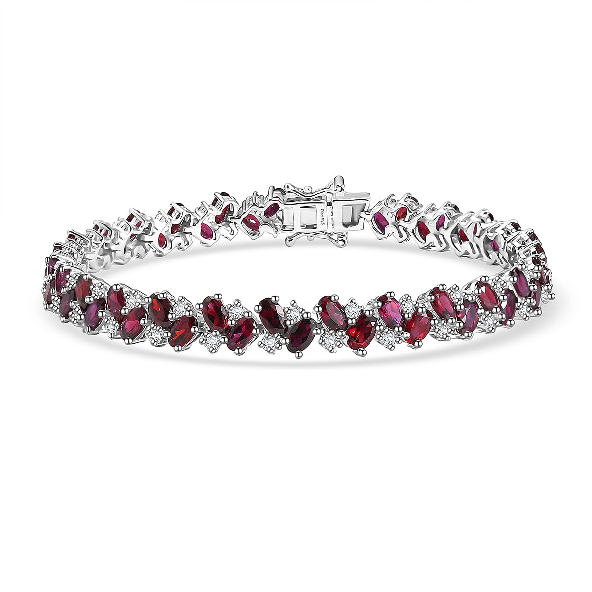 D'Joy Anthill Garnet and White Zircon 15.75 ctw Sea Waves Bracelet in Rhodium Over Sterling Silver (8.00 In) image number 0