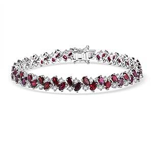 D'Joy Anthill Garnet and White Zircon 15.75 ctw Sea Waves Bracelet in Rhodium Over Sterling Silver (8.00 In)