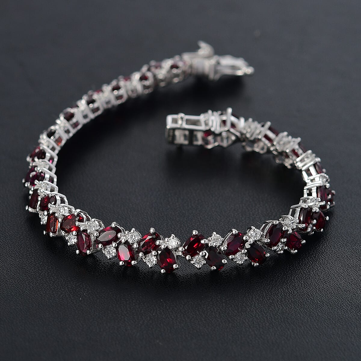 D'Joy Anthill Garnet and White Zircon 15.75 ctw Sea Waves Bracelet in Rhodium Over Sterling Silver (8.00 In) image number 1
