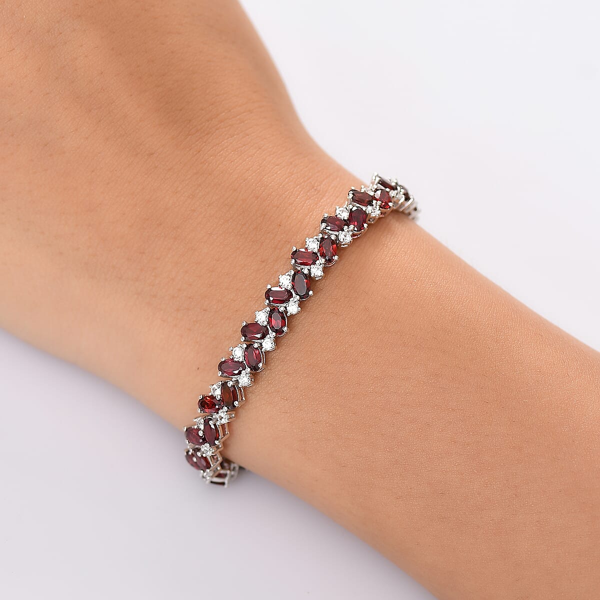 D'Joy Anthill Garnet and White Zircon 15.75 ctw Sea Waves Bracelet in Rhodium Over Sterling Silver (8.00 In) image number 2