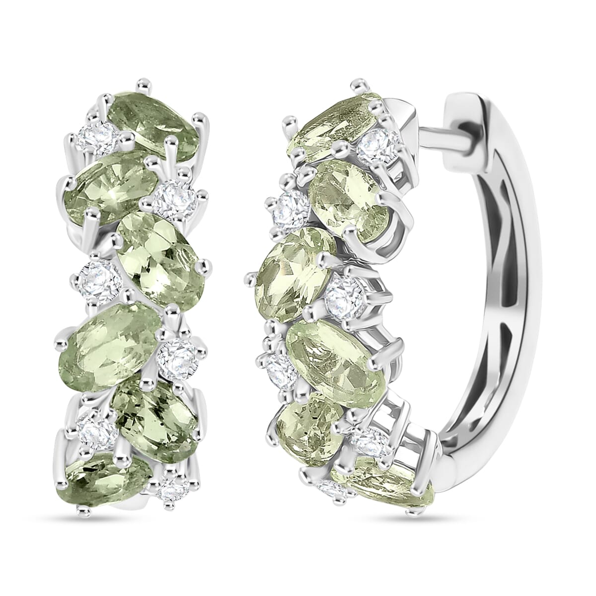 D'Joy Tsavorite Garnet and White Zircon 3.70 ctw Hoop Earrings in Rhodium Over Sterling Silver image number 0