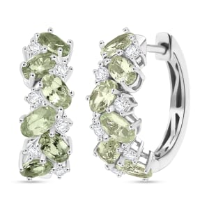 D'Joy Tsavorite Garnet and White Zircon 3.70 ctw Sea Waves Earrings in Rhodium Over Sterling Silver