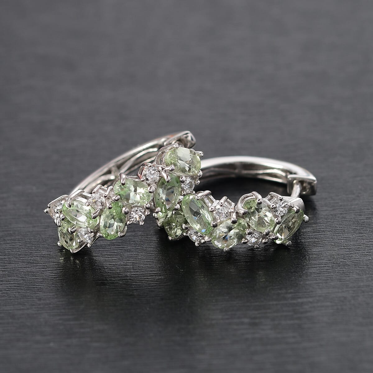 D'Joy Tsavorite Garnet and White Zircon 3.70 ctw Hoop Earrings in Rhodium Over Sterling Silver image number 1