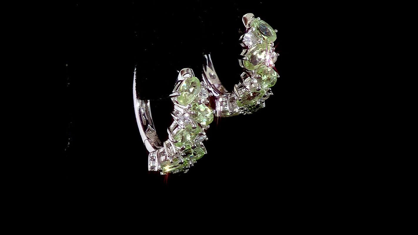 D'Joy Tsavorite Garnet and White Zircon 3.70 ctw Hoop Earrings in Rhodium Over Sterling Silver