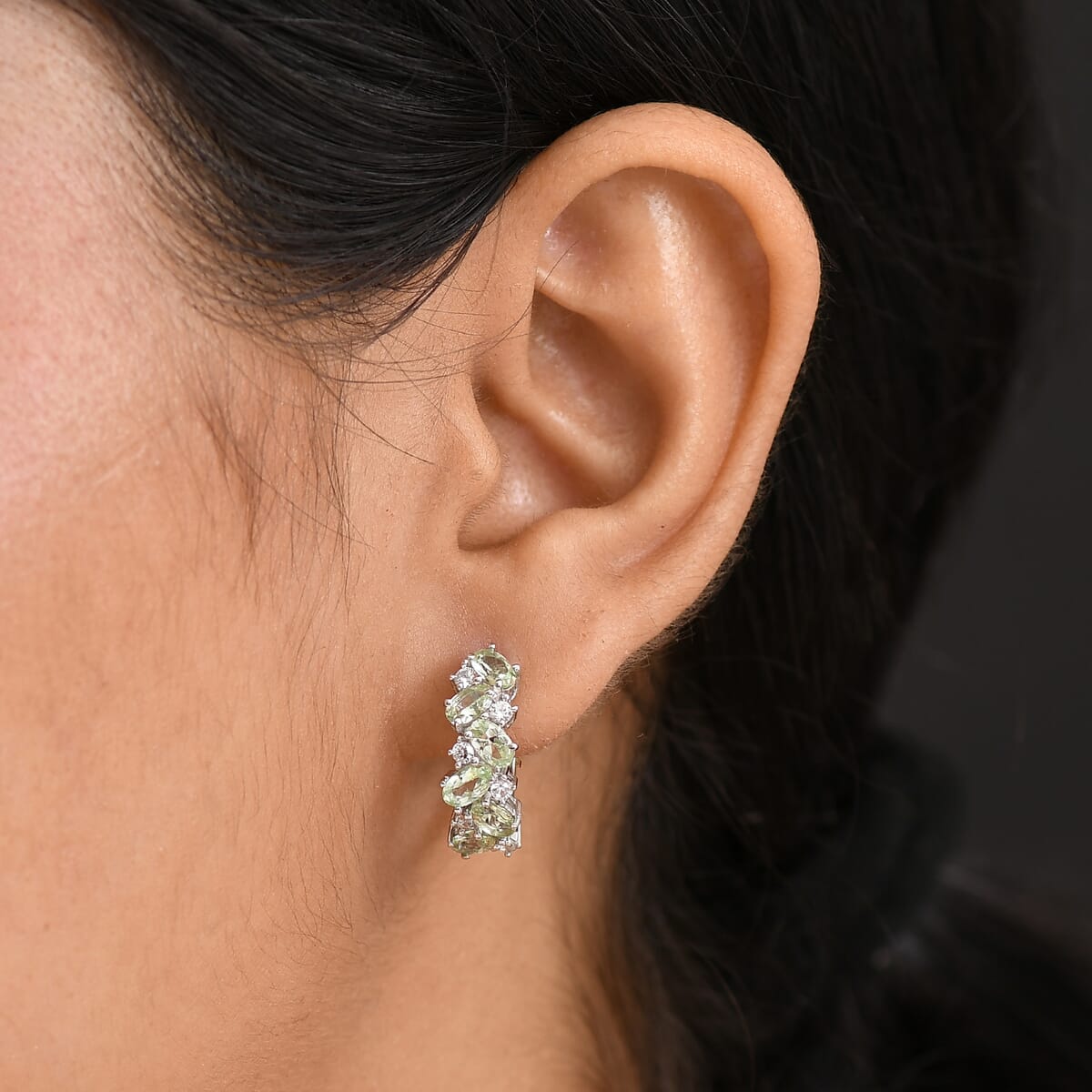 D'Joy Tsavorite Garnet and White Zircon 3.70 ctw Hoop Earrings in Rhodium Over Sterling Silver image number 2