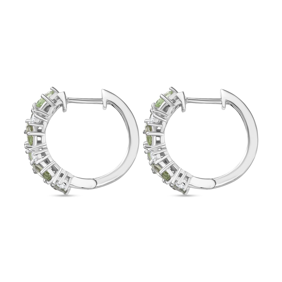 D'Joy Tsavorite Garnet and White Zircon 3.70 ctw Hoop Earrings in Rhodium Over Sterling Silver image number 3