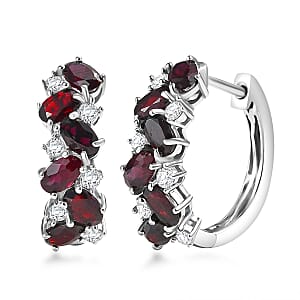 D'Joy Anthill Garnet and White Zircon 4.00 ctw Sea Waves Earrings in Rhodium Over Sterling Silver