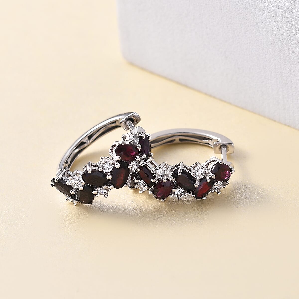 D'Joy Anthill Garnet and White Zircon 4.00 ctw Sea Waves Earrings in Rhodium Over Sterling Silver image number 1