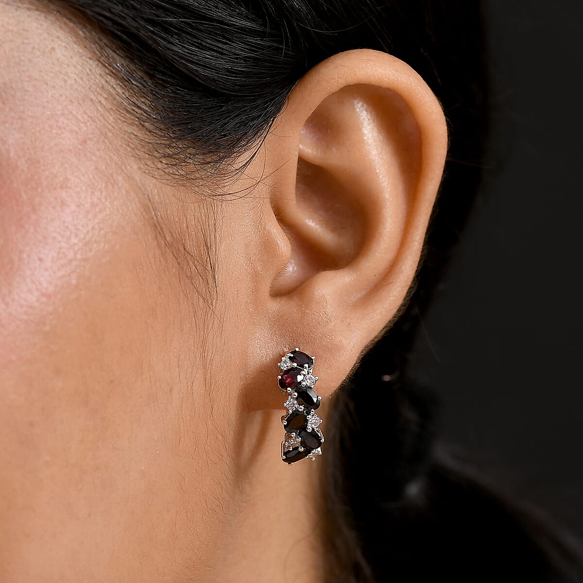 D'Joy Anthill Garnet and White Zircon 4.00 ctw Sea Waves Earrings in Rhodium Over Sterling Silver image number 2