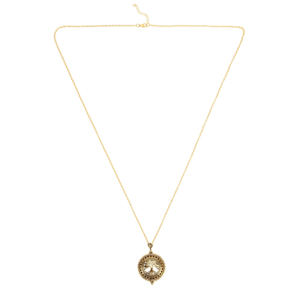 Set of 2 Vintage Hollow-out Owl and Tree of Life Necklace (36 Inches) with 5X Magnifying Mirror in Goldtone image number 3