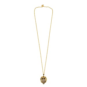 Set of 2 Vintage Hollow-out Owl and Tree of Life Necklace (36 Inches) with 5X Magnifying Mirror in Goldtone