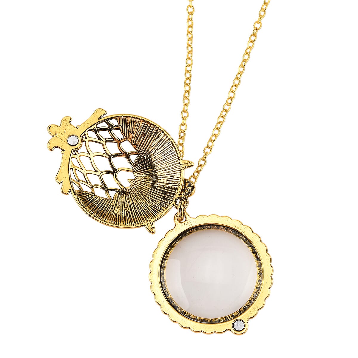 Set of 2 Vintage Hollow-out Owl and Tree of Life Necklace (36 Inches) with 5X Magnifying Mirror in Goldtone